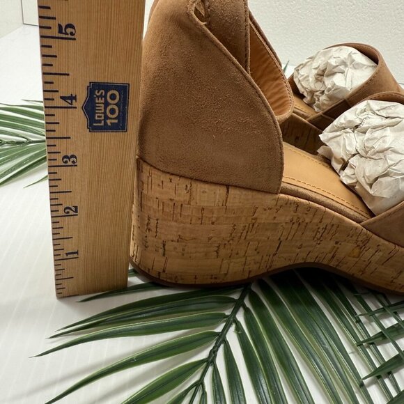 Lisa Vicky Shoes Womens Size 9 Cognac Kid Suede Platform Wedge Sandals LAUD-V - Picture 7 of 12